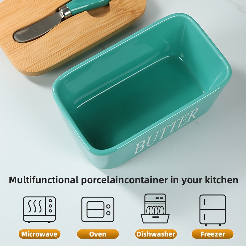 Nutshell porcelain butter box with bamboo lid ideal for kitchen organization and storage
