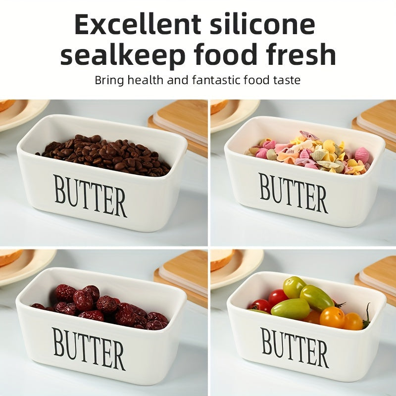 Porcelain butter box with bamboo lid, perfect for keeping your butter fresh and organized