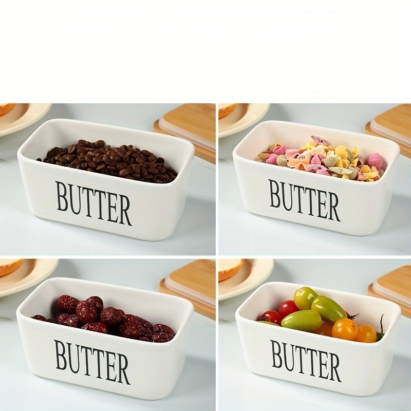 Nutshell porcelain butter box with bamboo lid for organizing butter and snacks in the kitchen