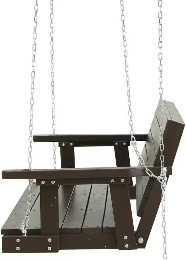 Brown wooden Porch Swing Chair with Chain for relaxing outdoor spaces