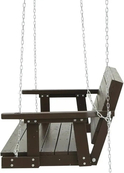 Brown wooden Porch Swing Chair with Chain for relaxing outdoor spaces