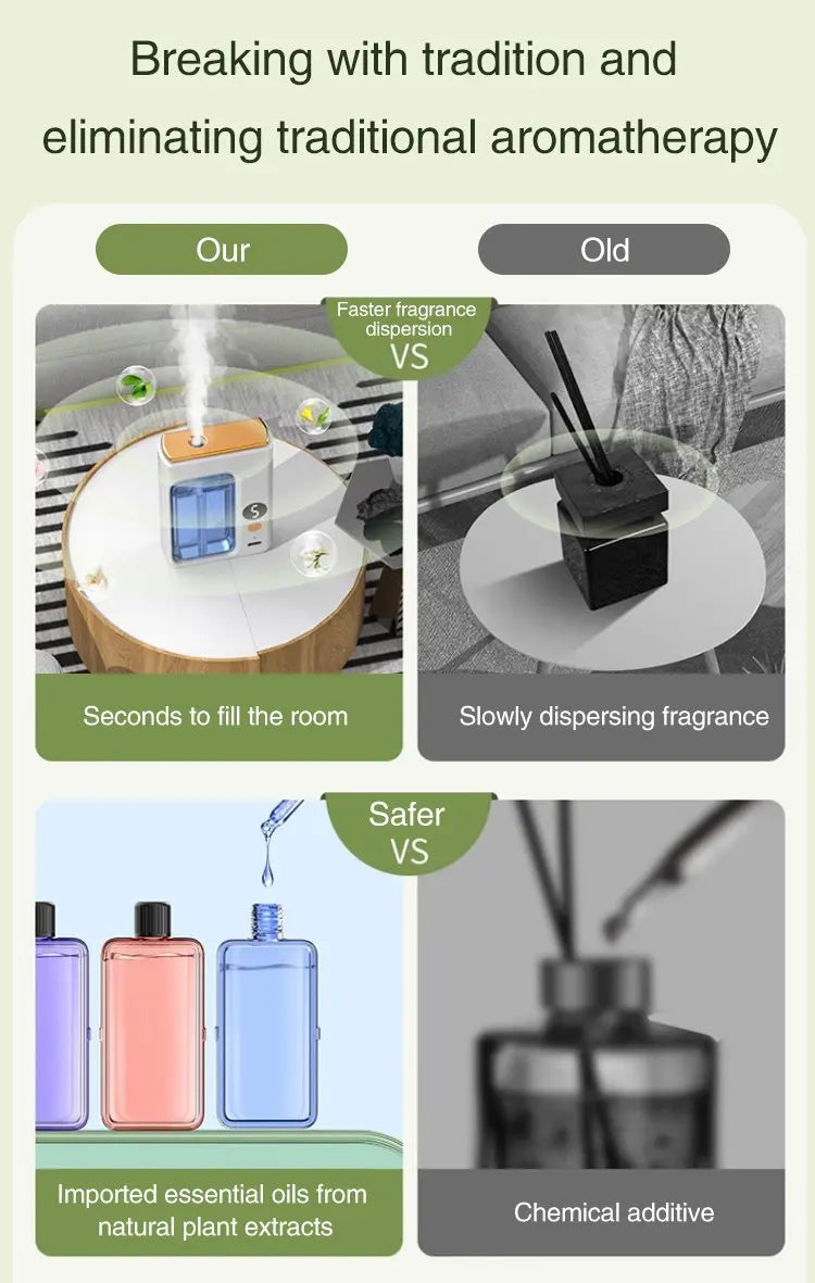 Nutshell portable diffuser showing fast fragrance dispersion and use of natural essential oils