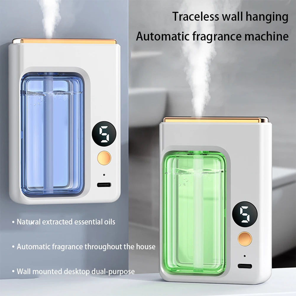 Nutshell portable diffuser with digital timer and essential oil reservoir producing mist for home fragrance