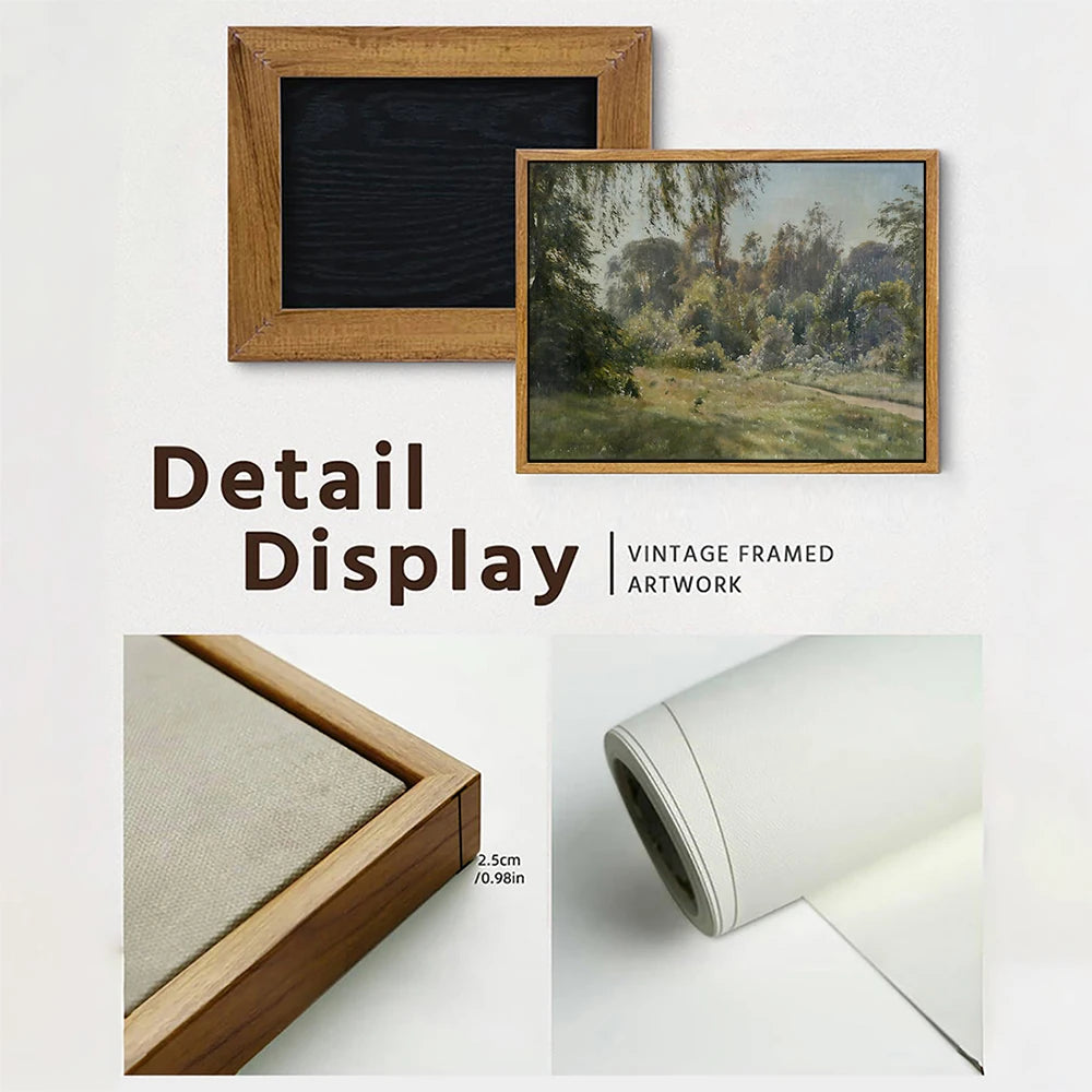 Vintage framed prairie canvas wall art showcasing a serene landscape with natural colors