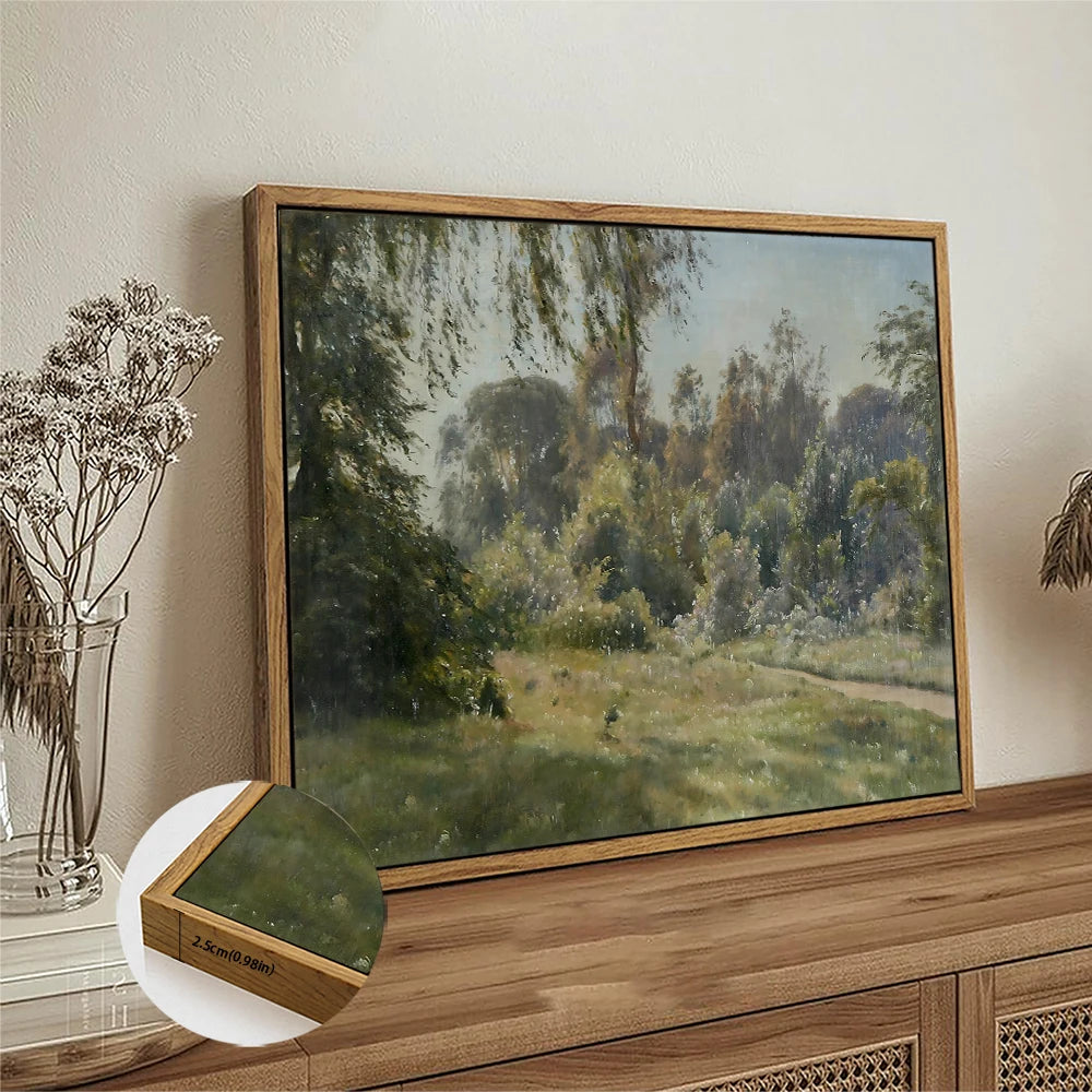 Nutshell prairie canvas wall art featuring a serene landscape with trees and greenery