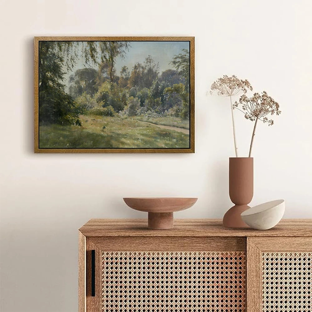 Nutshell prairie canvas wall art depicting a serene landscape with lush greenery