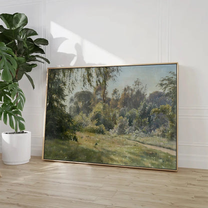Prairie canvas wall art depicting a serene landscape with greenery and sunlight
