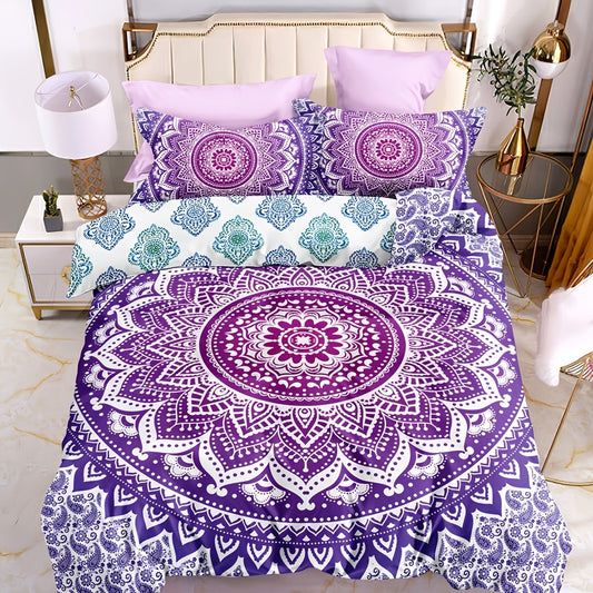 Purple Mandala Bedding Set featuring intricate designs and vibrant colors for a stylish bedroom decor