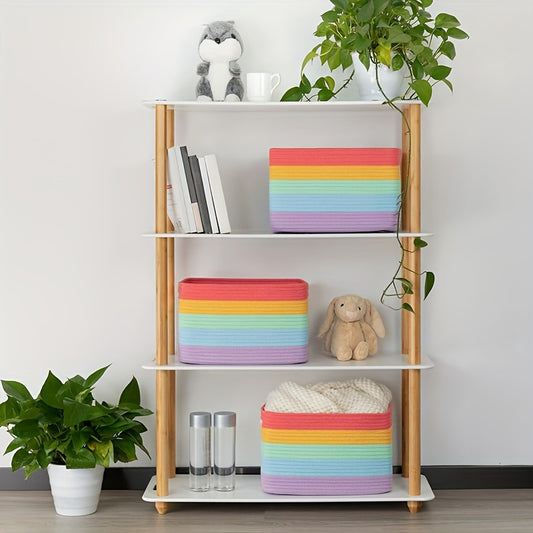 Nutshell rainbow cotton storage basket in pastel colors, perfect for organizing children's nursery items
