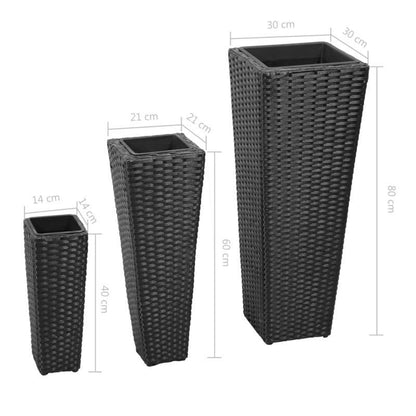 Nutshell rattan flower raised beds planter set in three sizes with dark woven texture