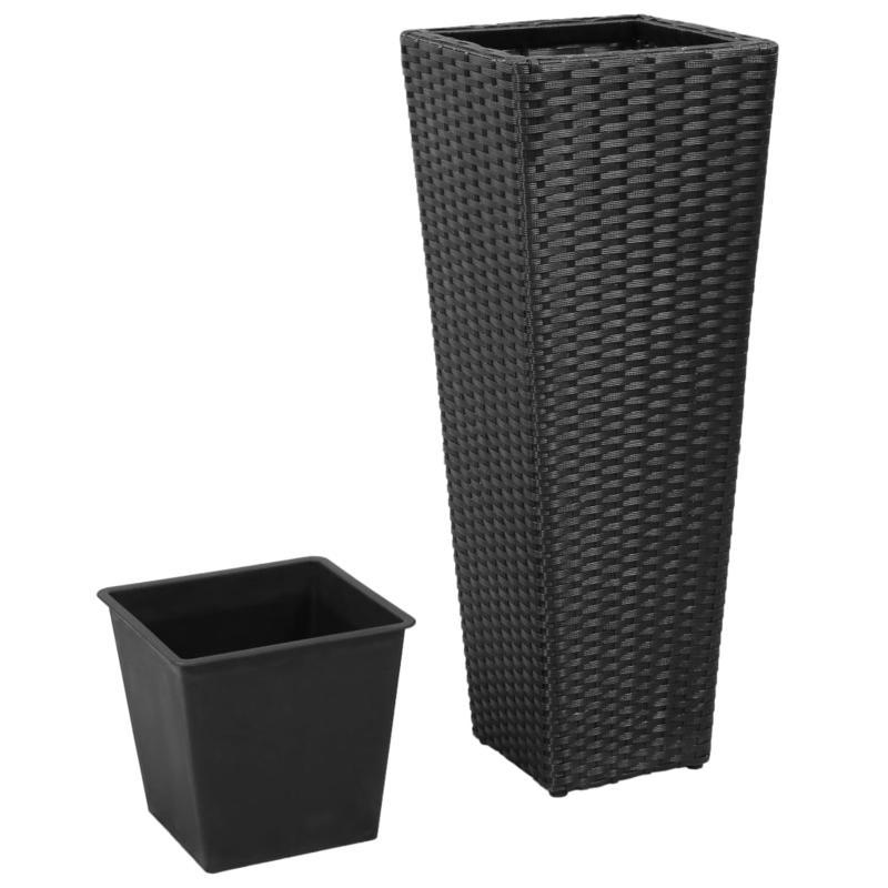 Nutshell tall black rattan flower raised beds planter with removable inner pot