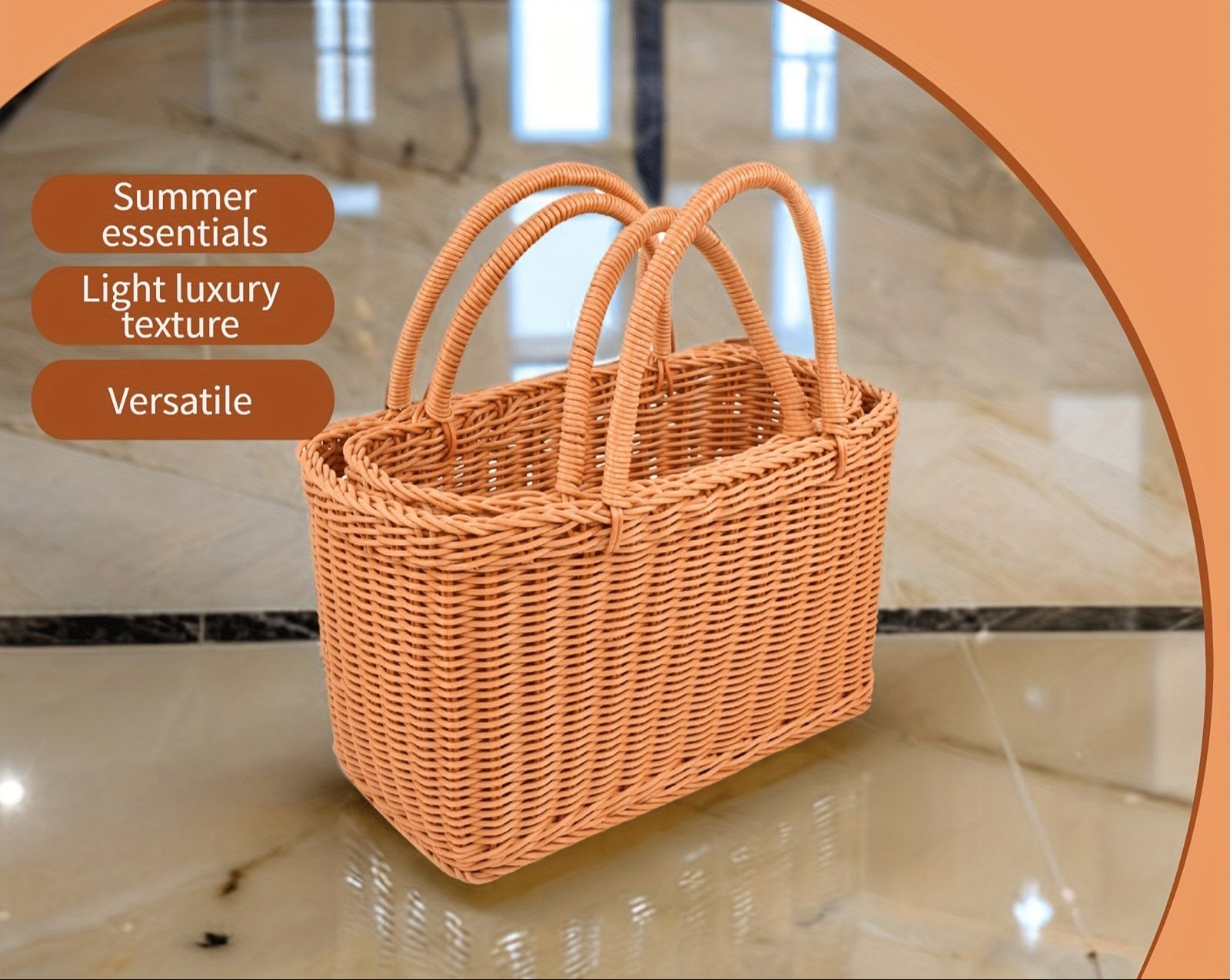 Nutshell rattan picnic basket with light luxury texture, perfect for summer essentials and versatile use.