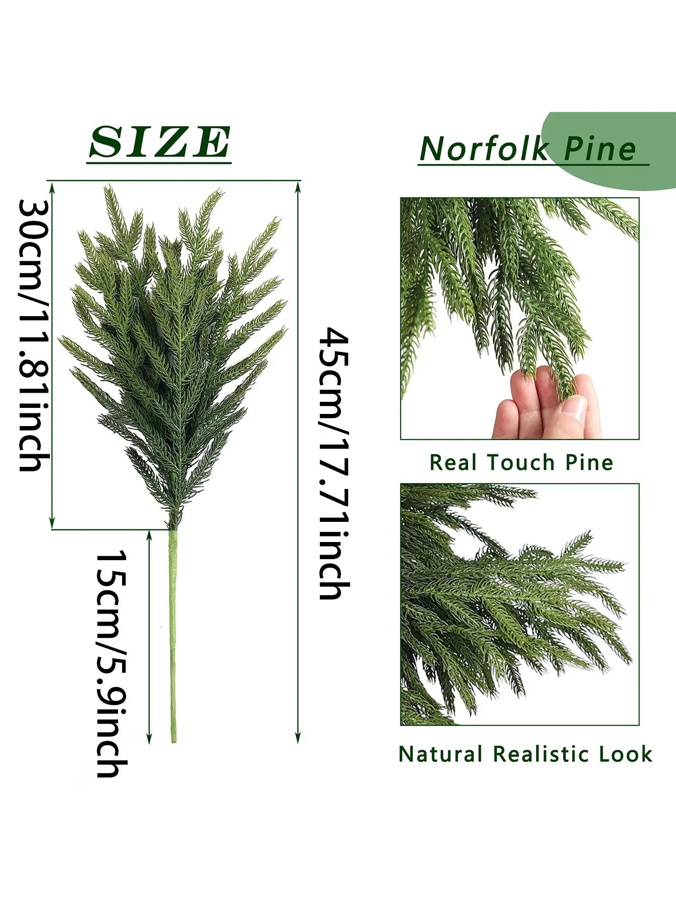 Real touch faux pine branches in Norfolk Pine style for a natural and realistic look