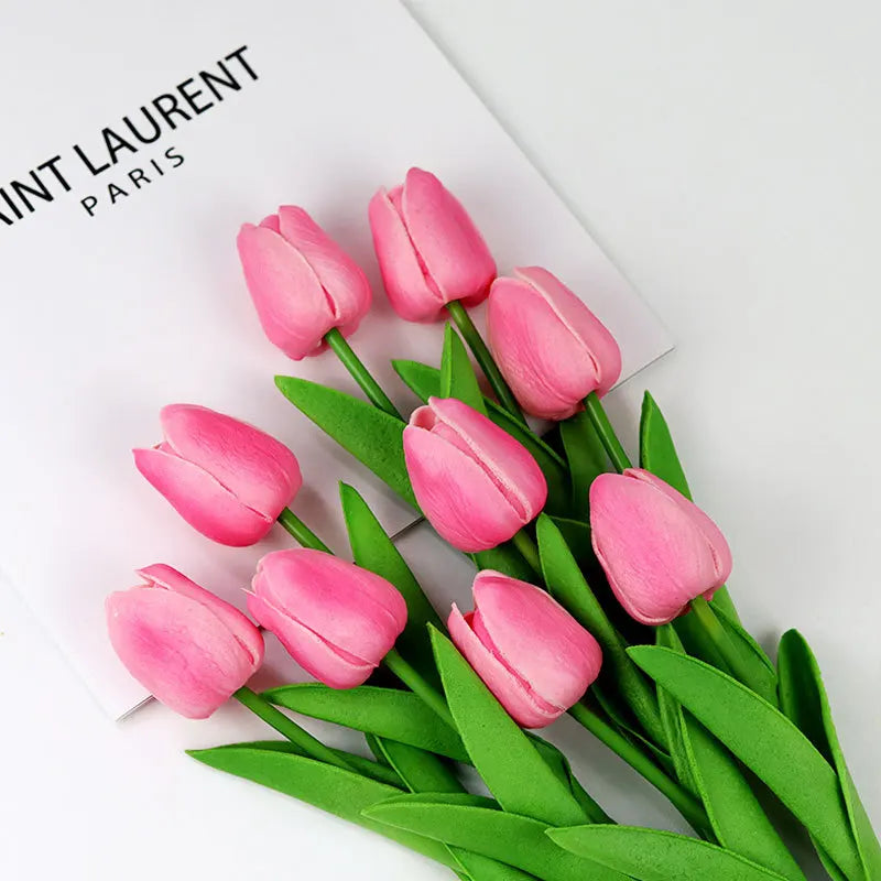 Realistic artificial tulip bouquet in pink, perfect for home decor and floral arrangements