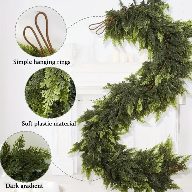 Realistic Christmas Garland with soft plastic material and simple hanging rings for festive decor