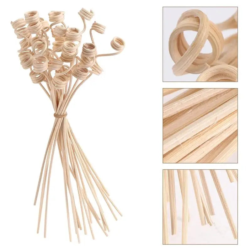 Nutshell reed diffuser replacement sticks with curly tops and natural wood texture for fragrance diffusers
