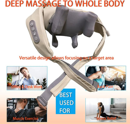Nutshell wireless neck and shoulder massager beige wearable with ergonomic straps and control buttons for office and home relief