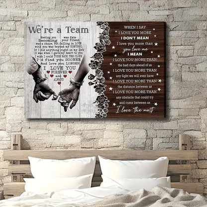 Retro love quotes wall art featuring a heartfelt message and hand-holding design for home decor