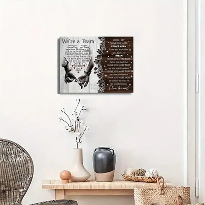 Nutshell retro love quotes wall art featuring hands holding each other with inspirational text