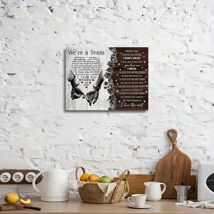 Retro love quotes wall art featuring hands holding with inspiring phrases for home decor