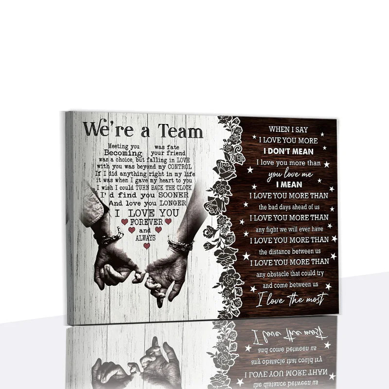 Nutshell retro love quotes wall art featuring romantic text and hand-holding design