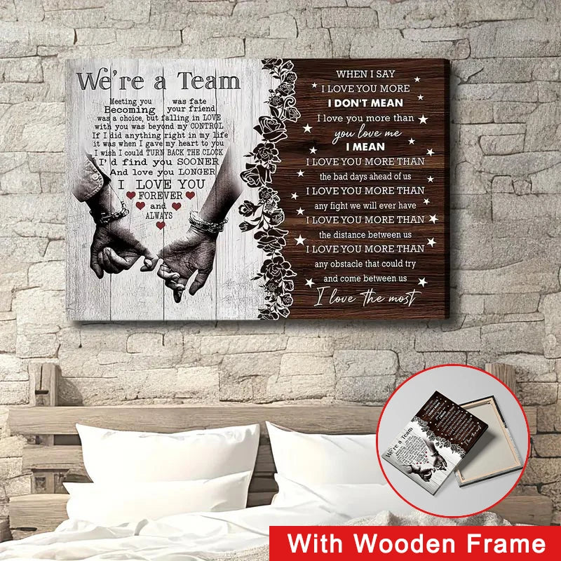 Nutshell retro love quotes wall art featuring hands and meaningful phrases framed for home decor