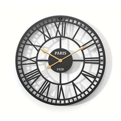Nutshell Roman numeral wall clock in black with gold accents and Paris details
