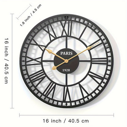 Nutshell Roman numeral wall clock with elegant design and gold accents, measuring 16 inches in diameter
