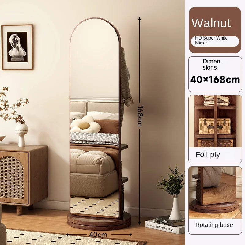 Nutshell Rotating Full Length Mirror in Walnut Finish with Adjustable Base for Stylish Decor