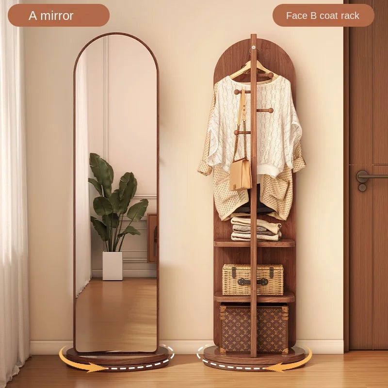 Nutshell Rotating Full Length Mirror featuring a stylish design and attached coat rack for versatile use