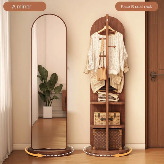 Nutshell Rotating Full Length Mirror featuring a stylish design and attached coat rack for versatile use