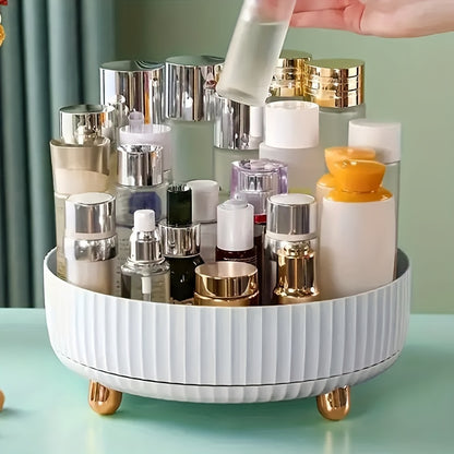 Rotating Makeup and Perfume Organizer with a stylish design and ample storage for beauty products
