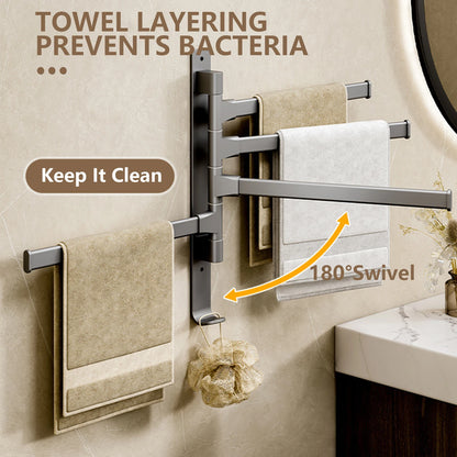 Rotatable bathroom towel rack with 180 swivel feature to keep towels clean and organized