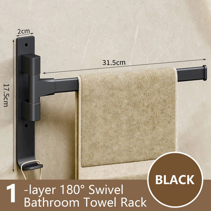 Nutshell rotatable bathroom towel rack in black with 180-degree swivel design for easy access