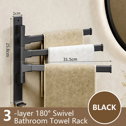 Nutshell rotatable bathroom towel rack in black with three layers for convenient towel storage
