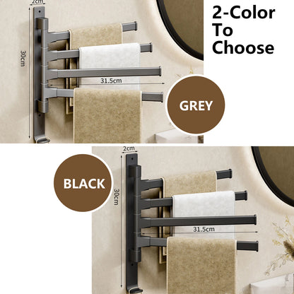 Nutshell rotatable bathroom towel rack available in grey and black for versatile storage options