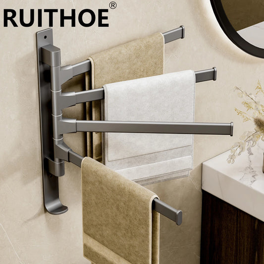 Stylish rotatable bathroom towel rack with multiple arms for easy access and space-saving storage