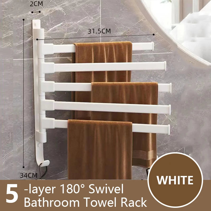 Nutshell rotatable bathroom towel rack in white with five towel bars for easy access and space-saving