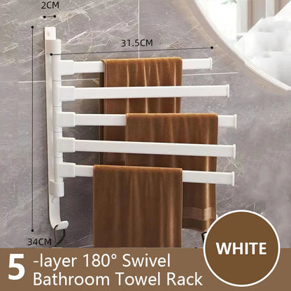 Nutshell rotatable bathroom towel rack in white with five towel bars for easy access and space-saving