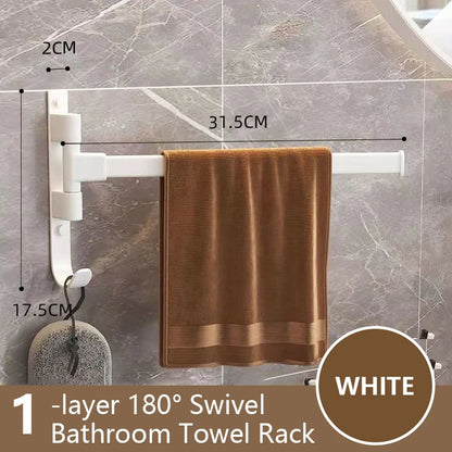 Nutshell rotatable bathroom towel rack with 180 degree swivel for easy access in white