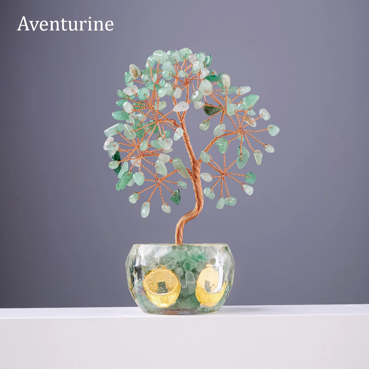 Nutshell 7 chakra healing crystal tree artificial plant with aventurine stones in decorative pot