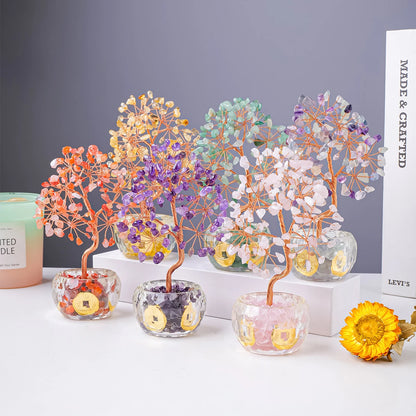 Nutshell artificial plants 7 chakra healing crystal tree set with colorful stones and copper wire branches
