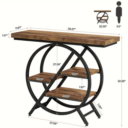 Rustic Brown Vintage Entryway Table with an open design and shelves for storage and display
