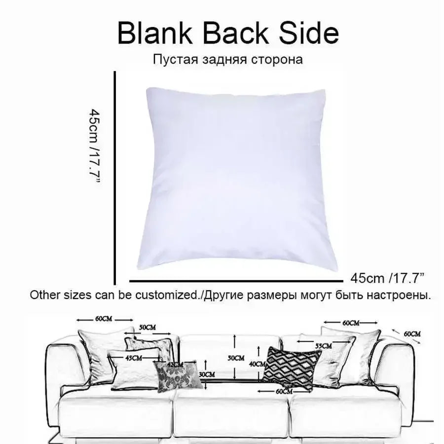 Blank back side of a 45cm by 45cm rustic farmhouse pillow cover with size customization options