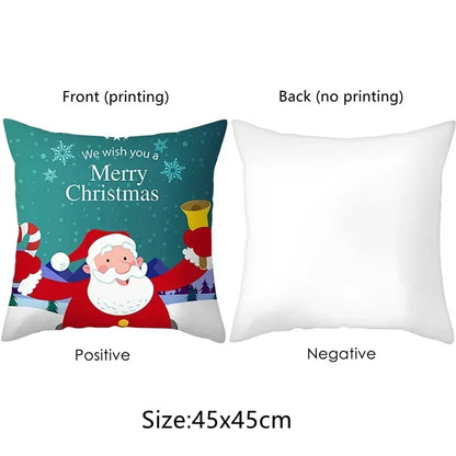 Rustic farmhouse pillow cover with Merry Christmas Santa design and blank white back 45x45cm