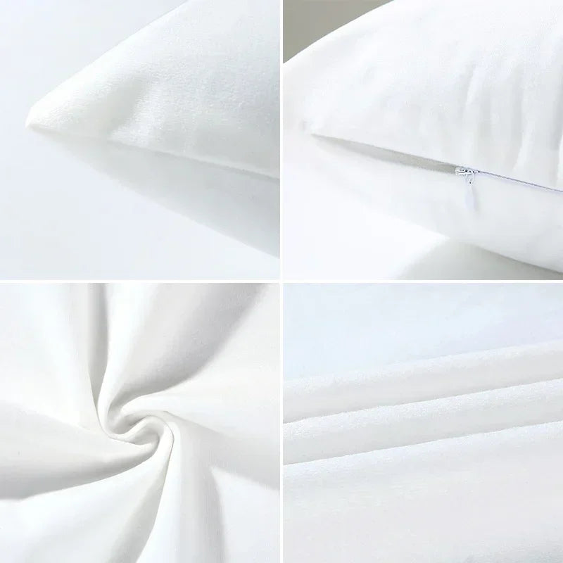 Close-up details of a white rustic farmhouse pillow cover showing fabric texture and zipper