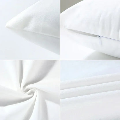 Close-up details of a white rustic farmhouse pillow cover showing fabric texture and zipper