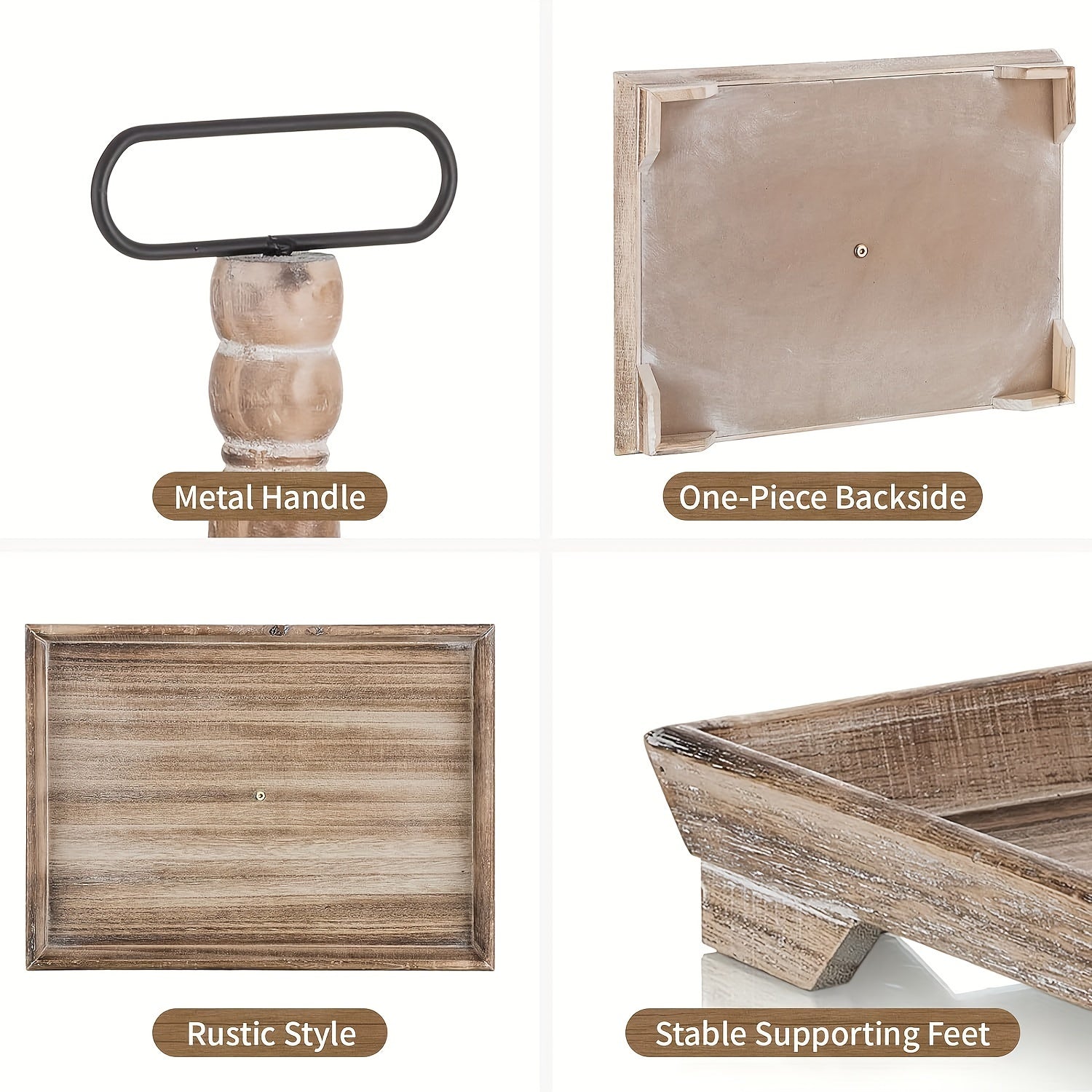 Rustic farmhouse tiered tray with a metal handle and stable supporting feet for home decor