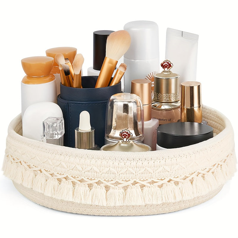 Nutshell rustic storage basket filled with beauty products and makeup tools for organized styling