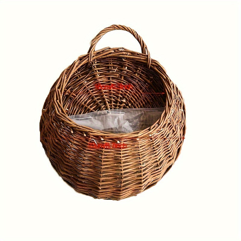 Nutshell rustic wall hanging planter made of woven wicker for home decor and plant display